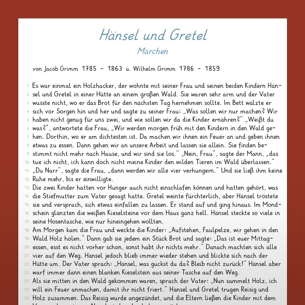German, Grades 3 & 4: Reading Samples 3 - The Bremen Town Musicians & Hansel and Gretel