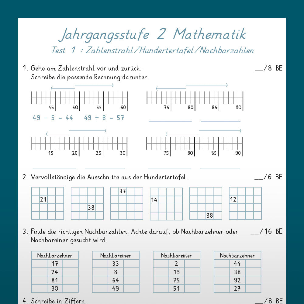 Mathe: Jahrgangsstufentest zum Stoff der 2. Klasse