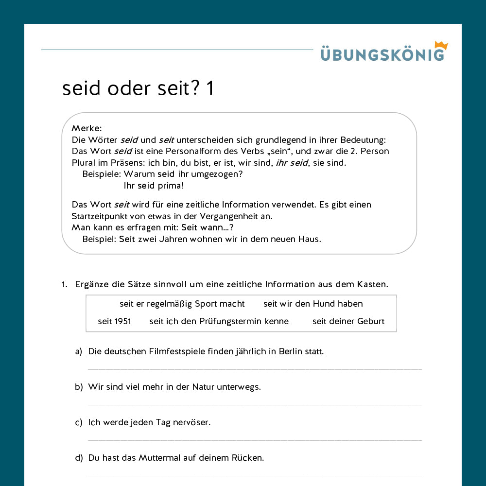 Königspaket: Seid oder seit? (Deutsch, Rechtschreibung) - inklusive Test