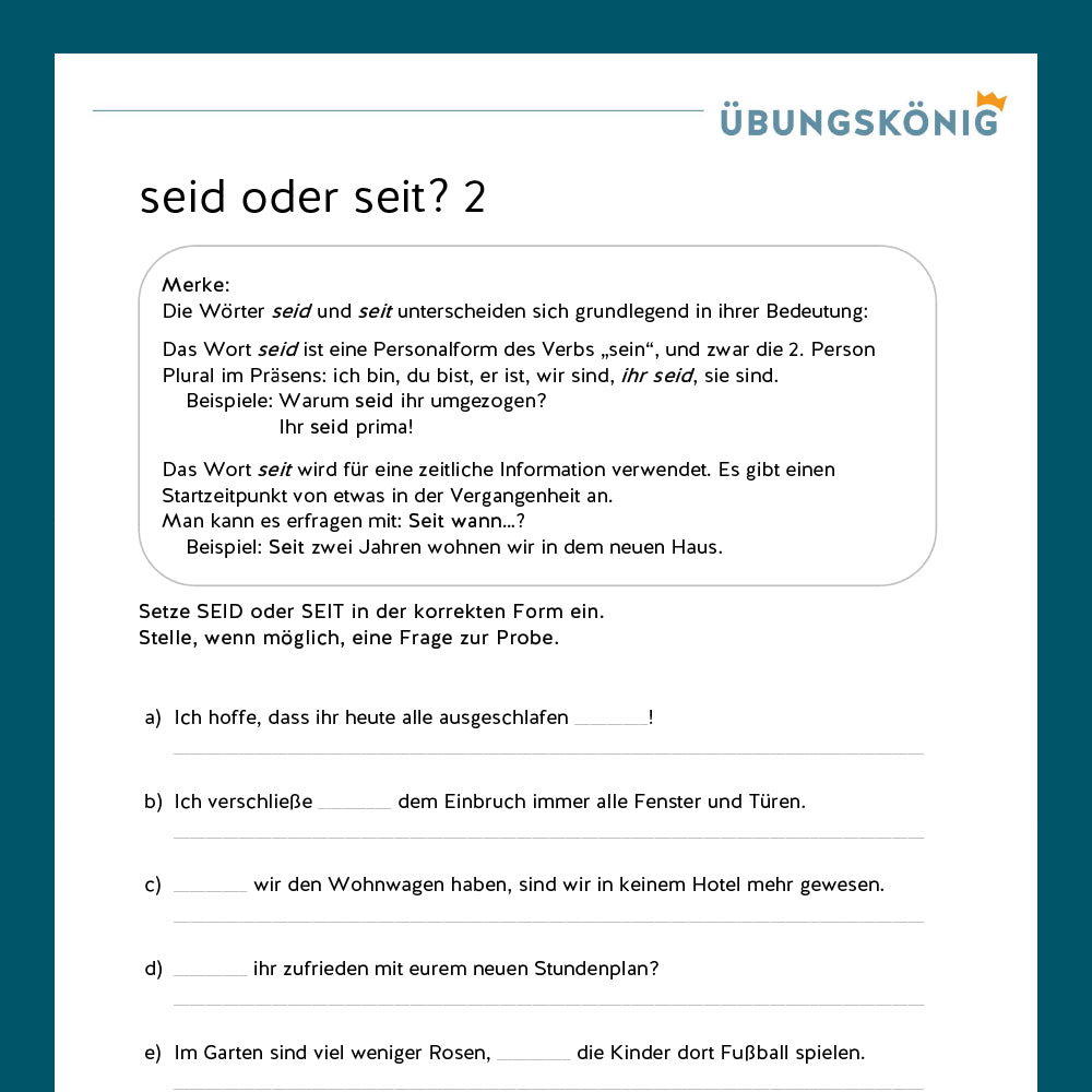Königspaket: Seid oder seit? (Deutsch, Rechtschreibung) - inklusive Test