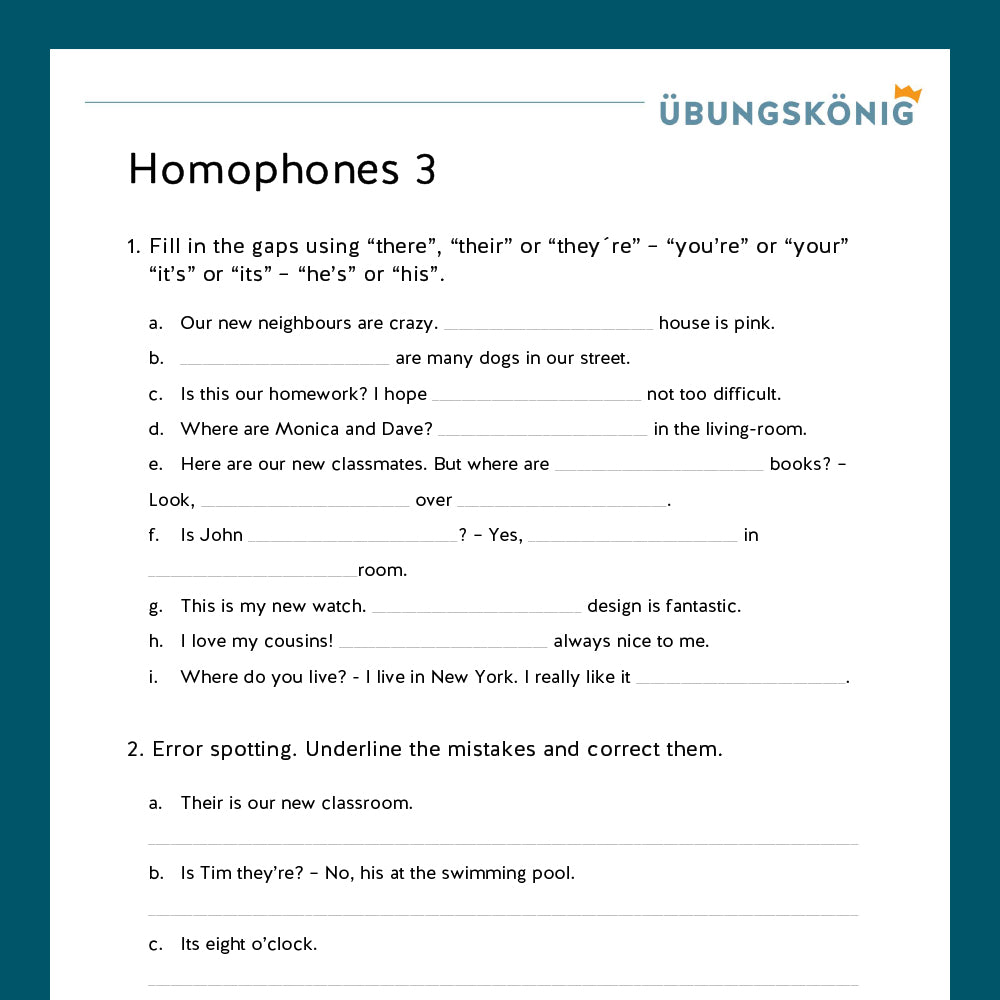 Königspaket: Homophones (Englisch, 5. Klasse) - inklusive Test!