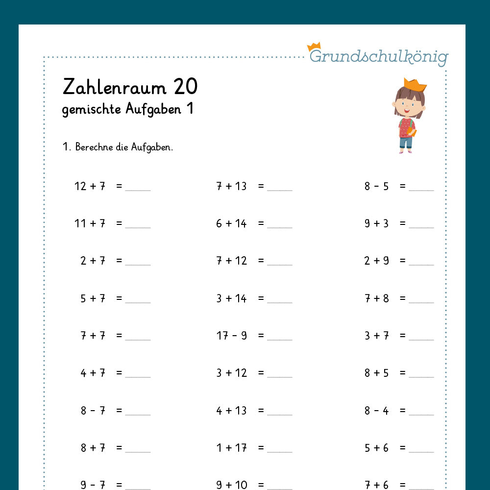 Königspaket: Gemischte Aufgaben im ZR 20 (Mathe, 1. Klasse) - inklusive Test