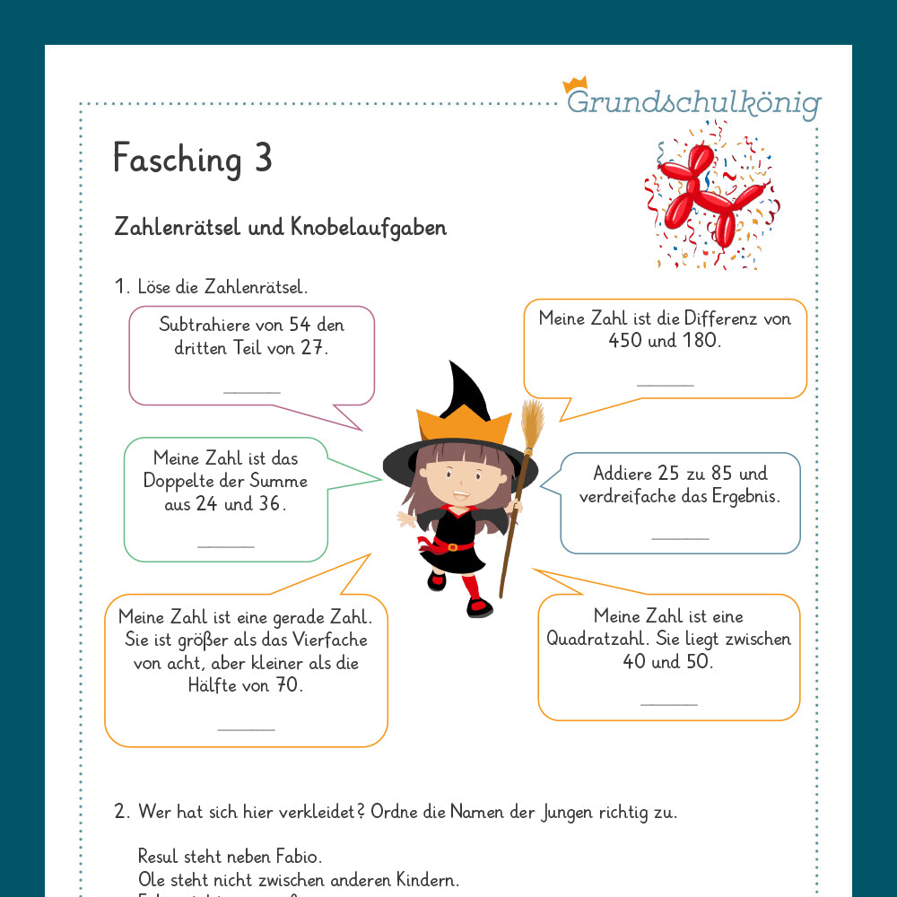 Königspaket: Fasching (Mathe, 3. Klasse)