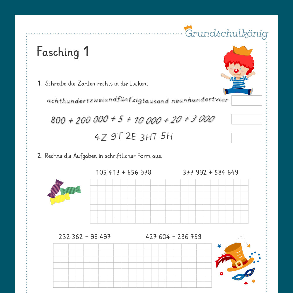 Königspaket: Fasching (Mathe, 4. Klasse)