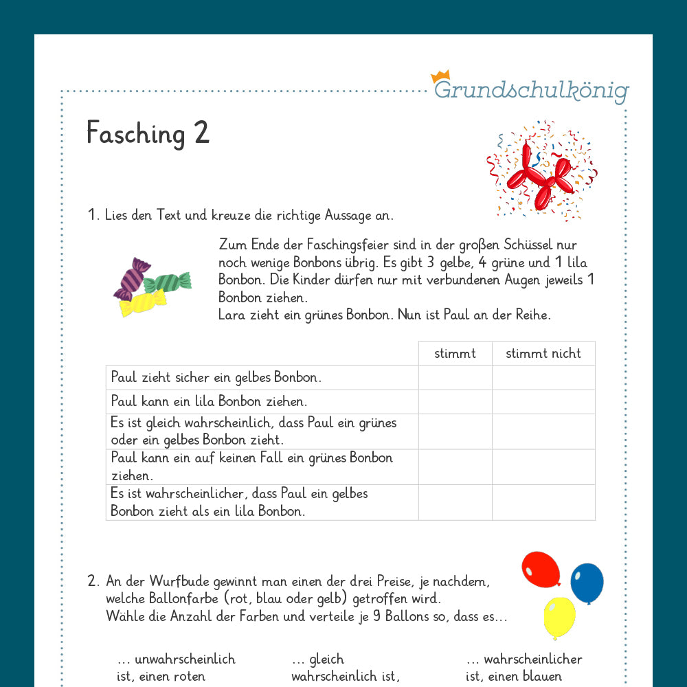 Königspaket: Fasching (Mathe, 4. Klasse)