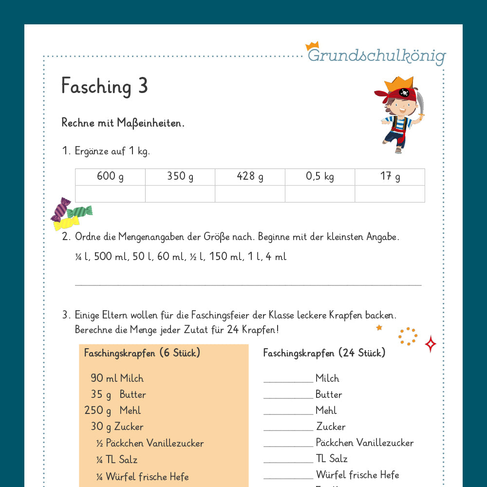 Königspaket: Fasching (Mathe, 4. Klasse)