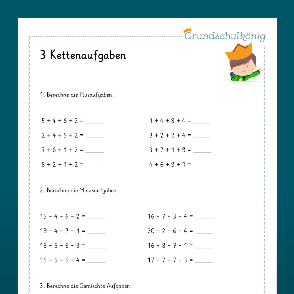 Mathe, 1. Klasse: Wiederholung des Jahresstoffs 3