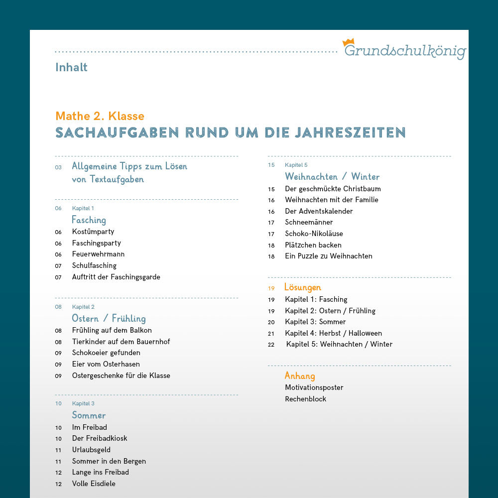 Aufgabensammlung: Sachaufgaben rund um die Jahreszeiten, 2. Klasse