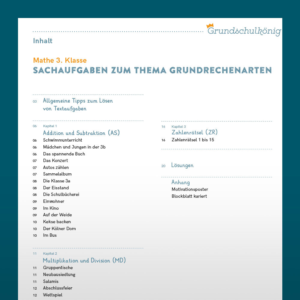 Aufgabensammlung: Sachaufgaben für die 3. Klasse - Grundrechenarten