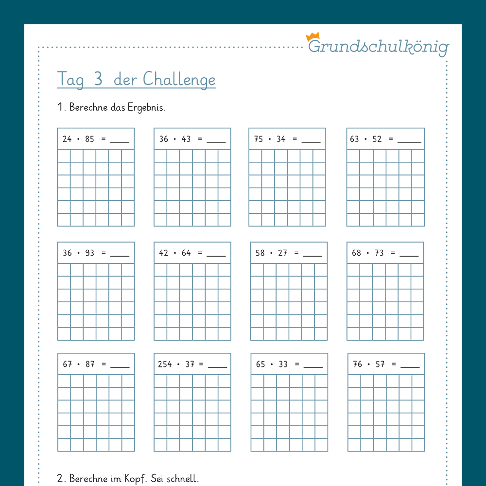 7-Tage-Challenge zum schriftlichen Verfahren der Multiplikation, 4. Klasse