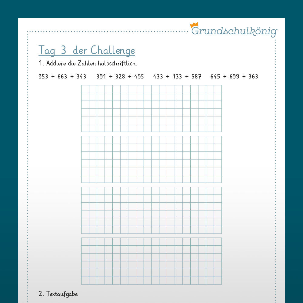 7-Tage-Challenge zum halbschriftlichen Verfahren der Addition, 4. Klasse