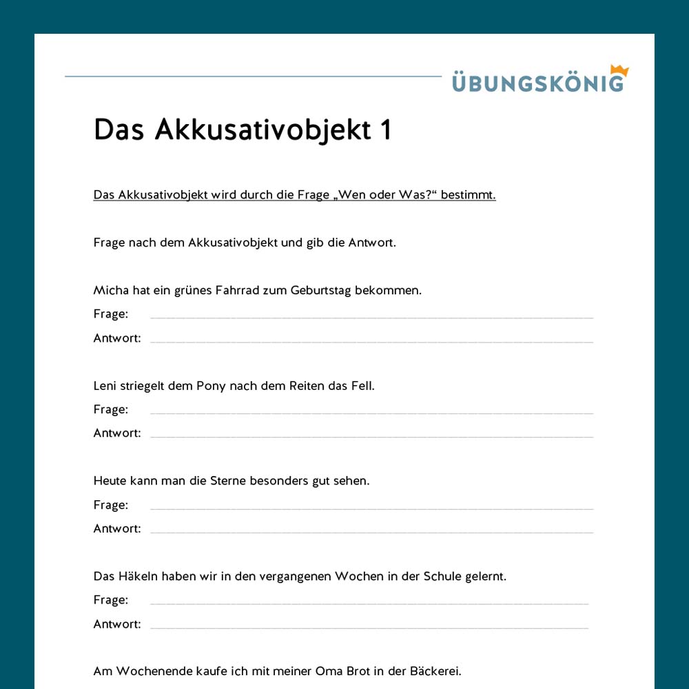 Königspaket: Akkusativobjekt (Deutsch, Mittelschule)