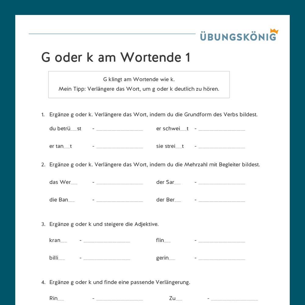 Königspaket: Auslaute erkennen (Deutsch, Mittelschule)