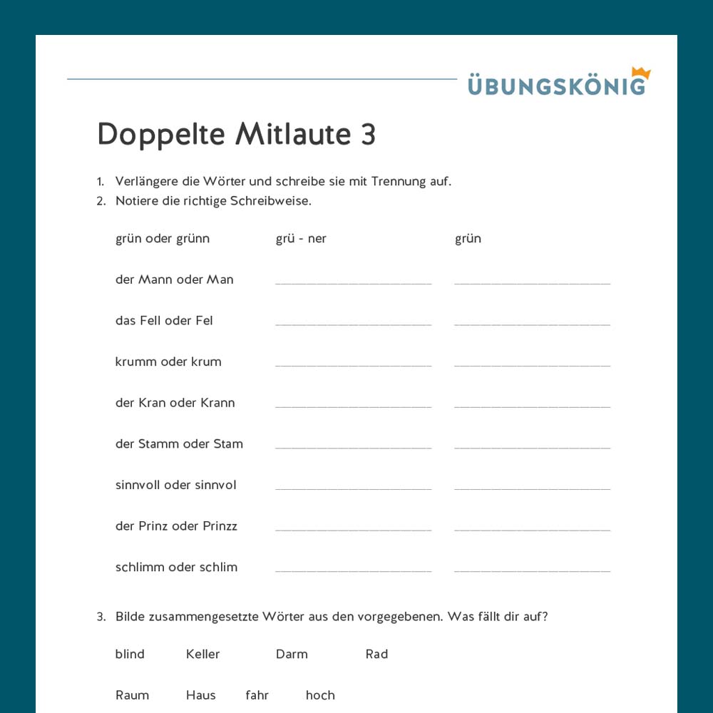 Königspaket: Doppelte Konsonanten (Deutsch, Mittelschule)
