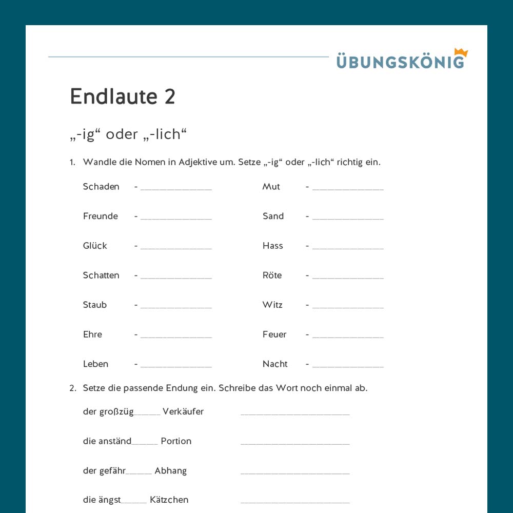 Königspaket: Endlaute (Deutsch, Mittelschule)
