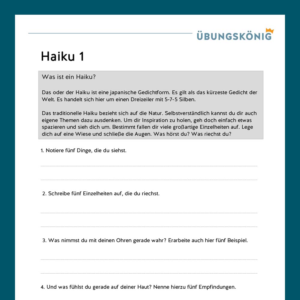 Königspaket: Haiku / Gedichte (Deutsch, Mittelschule)