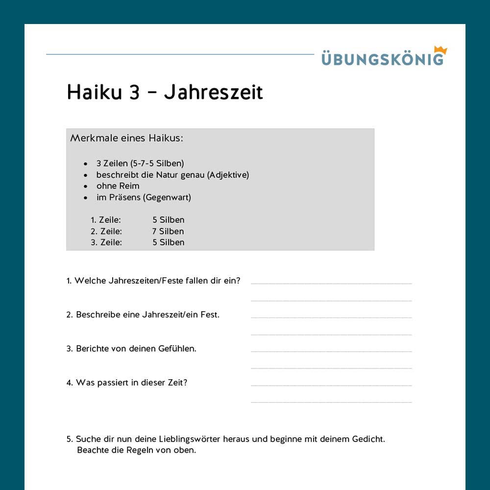 Königspaket: Haiku / Gedichte (Deutsch, Mittelschule)