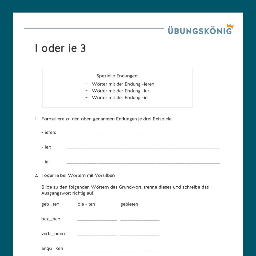 Königspaket: i oder ie? (Deutsch, Mittelschule)