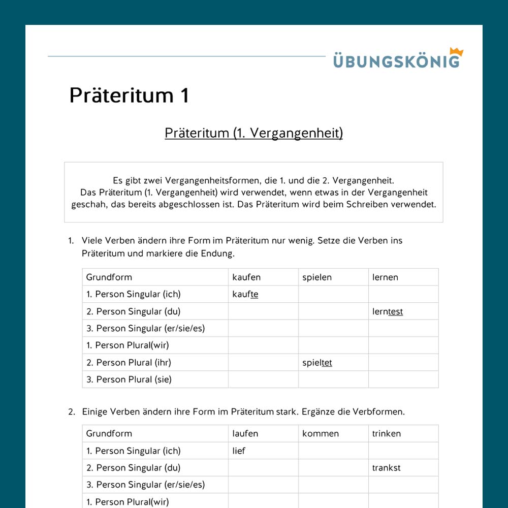 Königspaket: Zeitformen der Verben - Präteritum (Deutsch, Mittelschule)