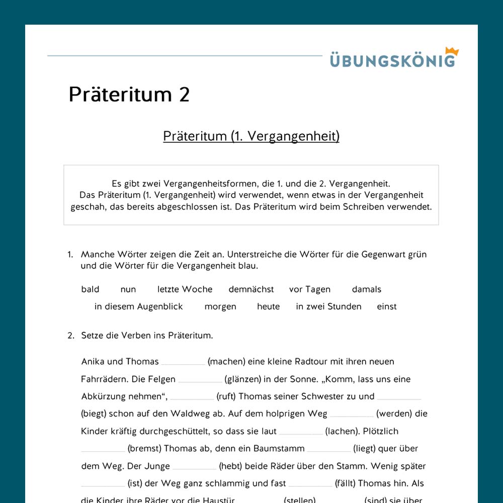 Königspaket: Zeitformen der Verben - Präteritum (Deutsch, Mittelschule)