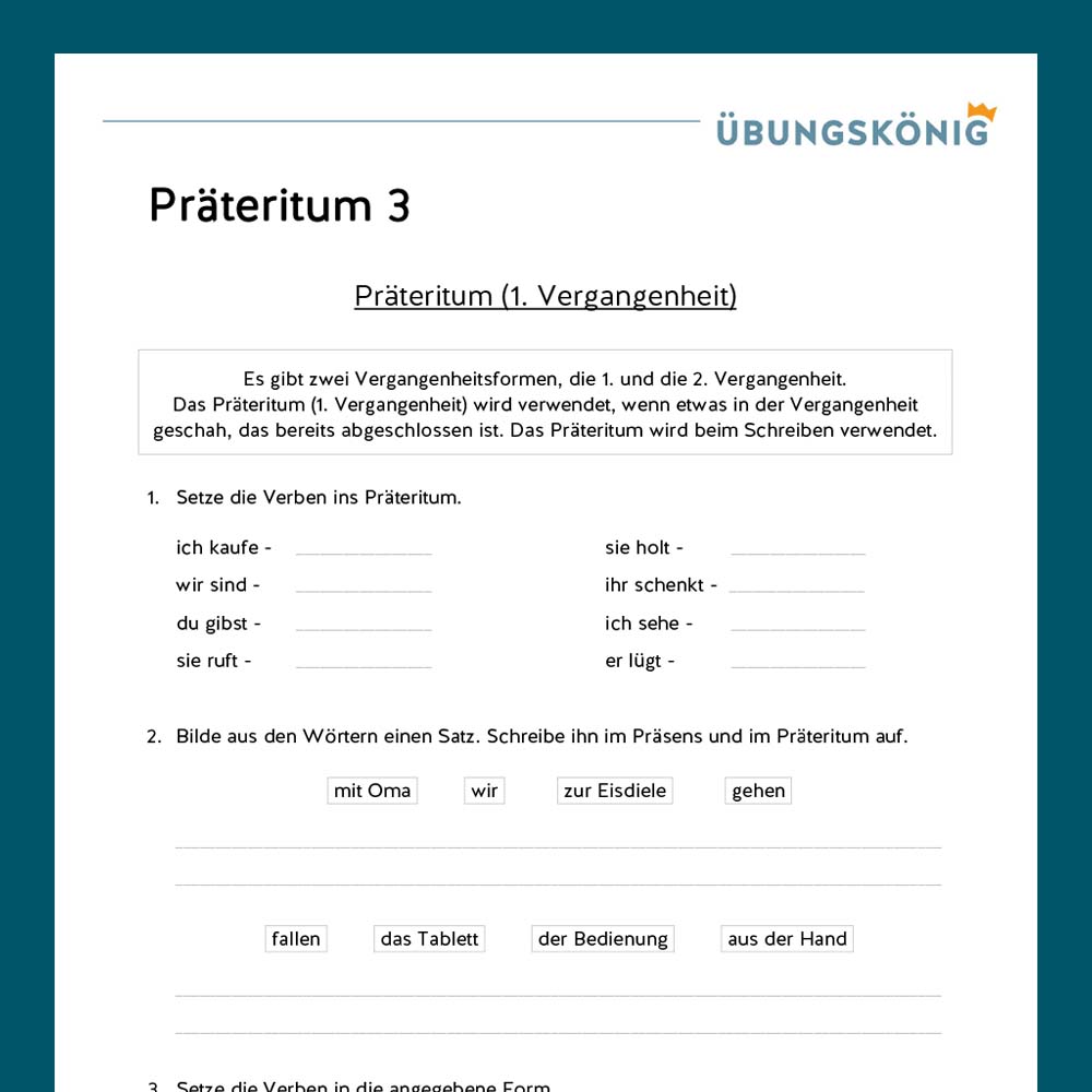 Königspaket: Zeitformen der Verben - Präteritum (Deutsch, Mittelschule)