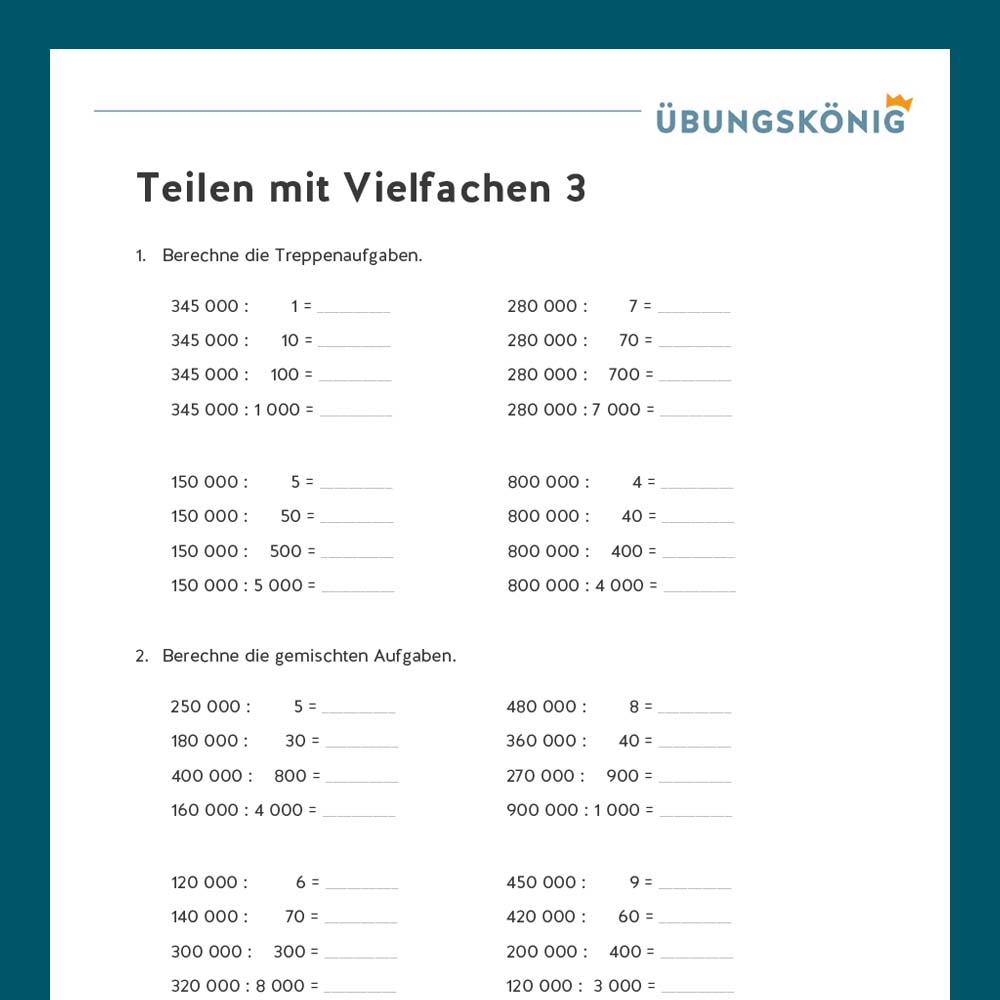 Königspaket: Division mit Vielfachen von 10 (Mathe, Mittelschule)