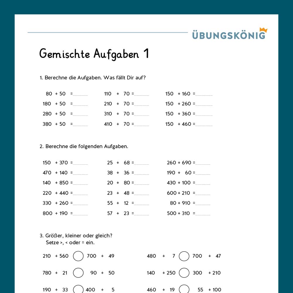 Königspaket: Gemischte Aufgaben im ZR 1 000 (Mathe, Mittelschule)
