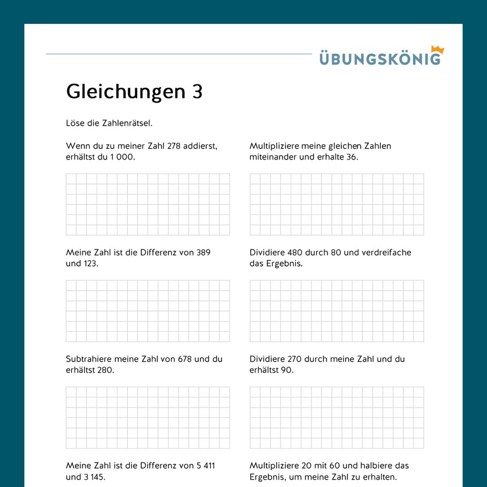 Königspaket: Gleichungen / Zahlenrätsel (Mathe, Mittelschule)