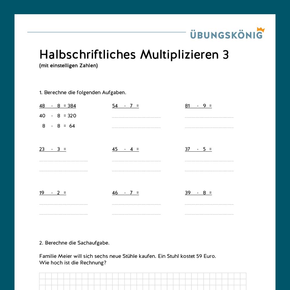 Königspaket: Halbschriftliches Multiplizieren (Mathe, Mittelschule)
