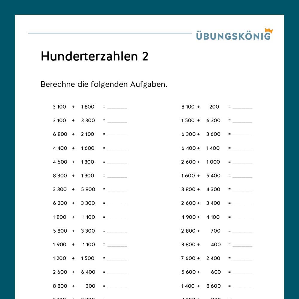 Königspaket: Hunderterzahlen im Zahlenraum 10 000 (Mathe, Mittelschule)