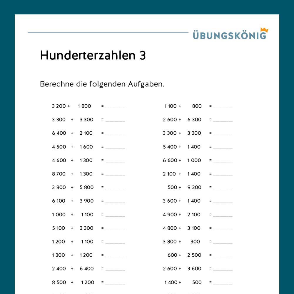 Königspaket: Hunderterzahlen im Zahlenraum 10 000 (Mathe, Mittelschule)