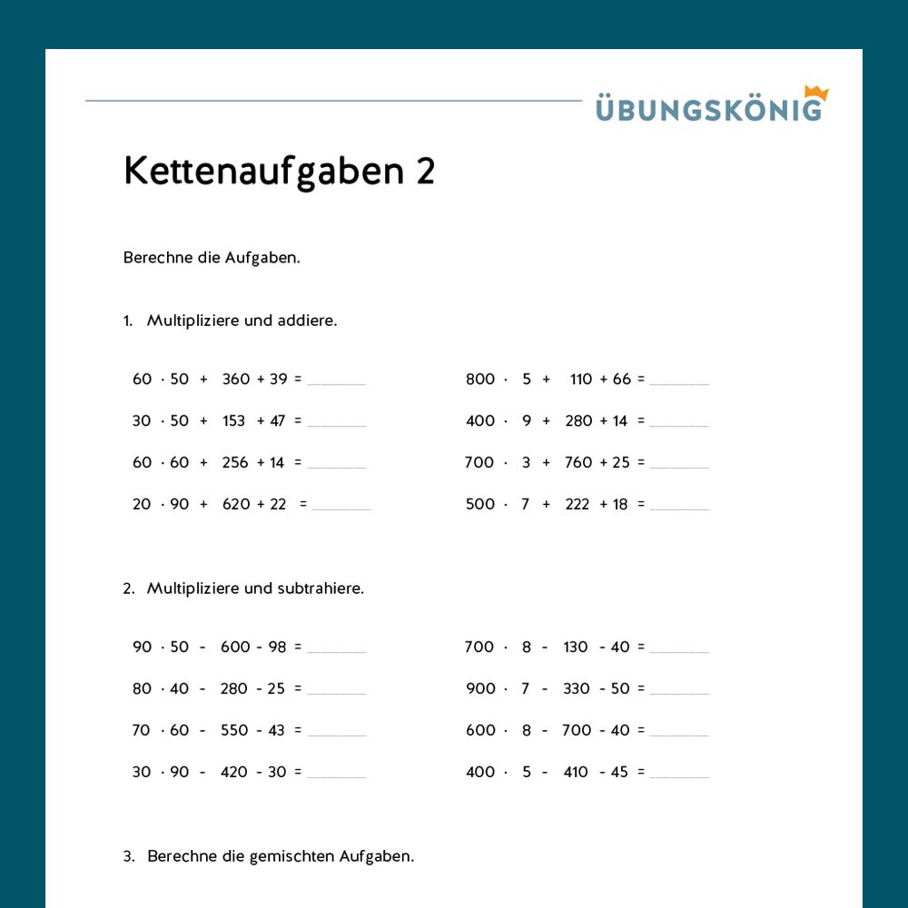 Königspaket: Kettenaufgaben (Mathe, Mittelschule)