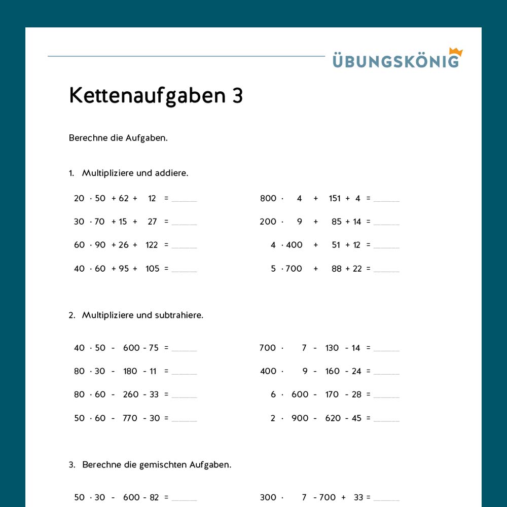 Königspaket: Kettenaufgaben (Mathe, Mittelschule)