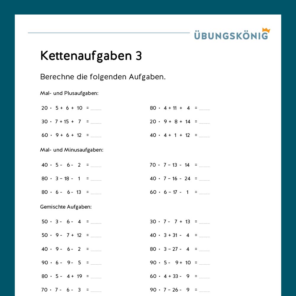 Königspaket: Kettenaufgaben im ZR 1 000 (Mathe, Mittelschule)