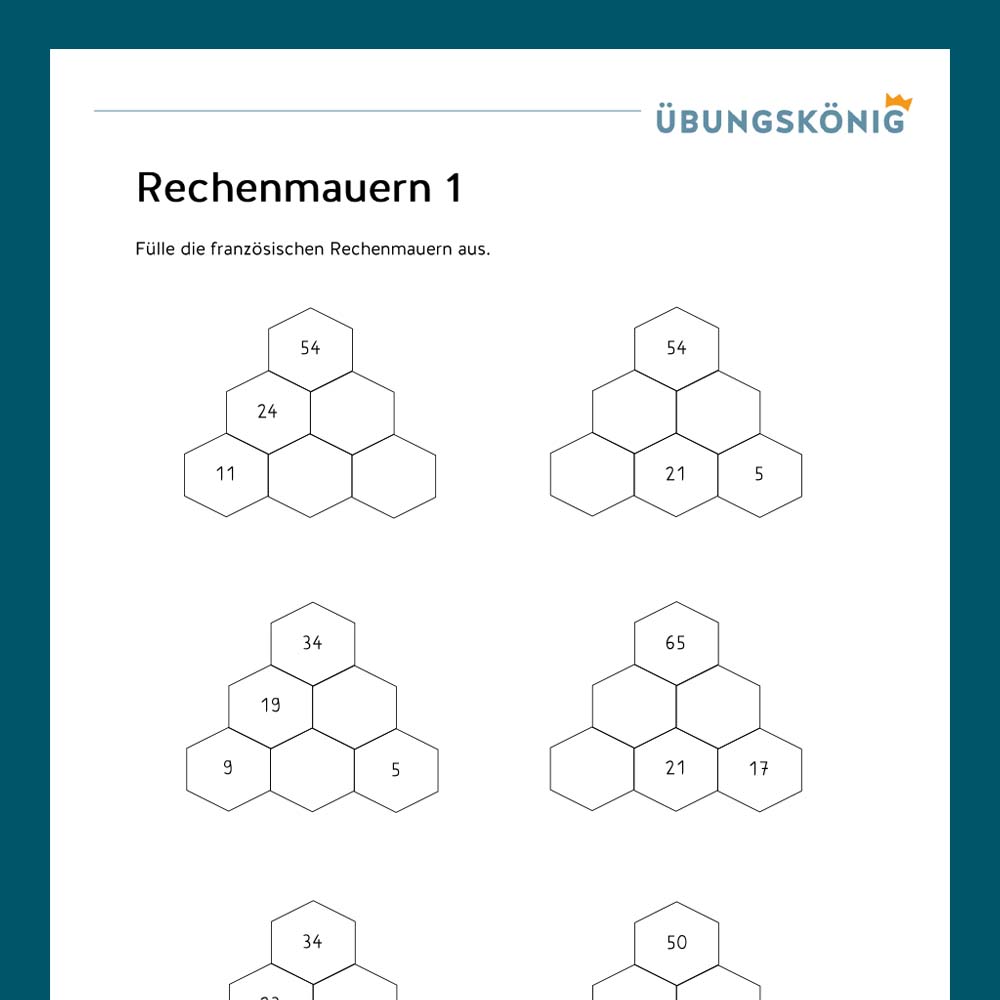 Königspaket: Rechenmauern im ZR 1 000 (Mathe, Mittelschule)