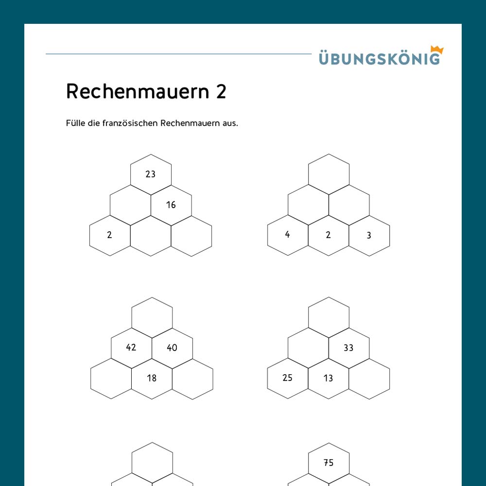 Königspaket: Rechenmauern im ZR 1 000 (Mathe, Mittelschule)