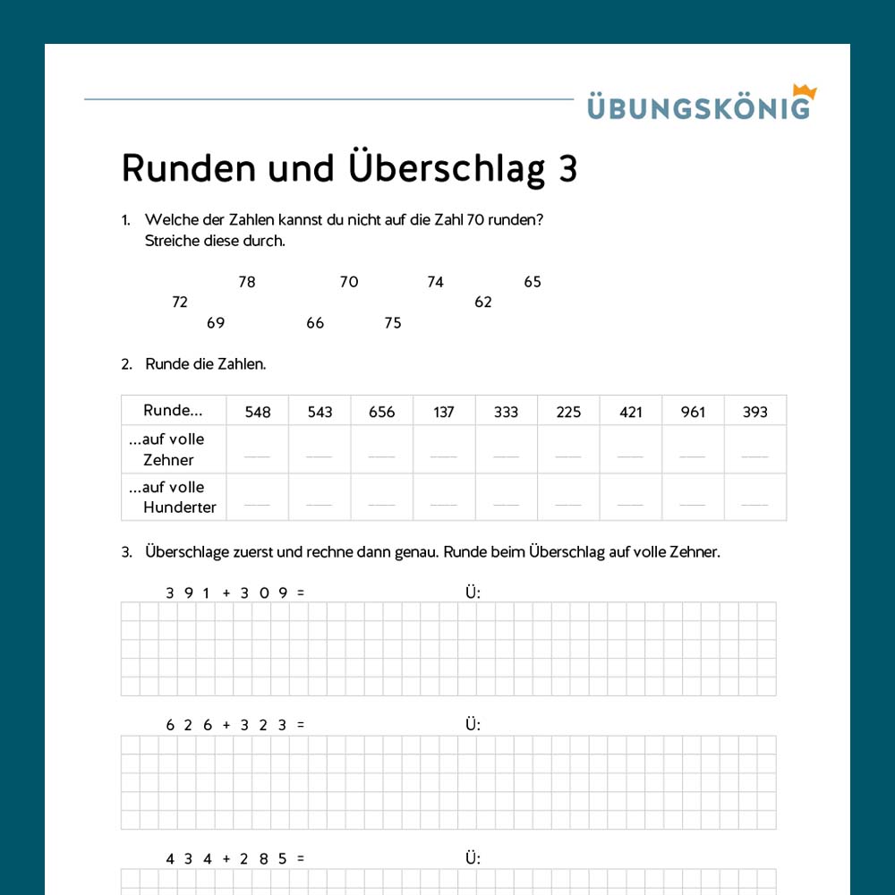 Königspaket: Runden und Überschlag im ZR 1 000 (Mathe, Mittelschule)