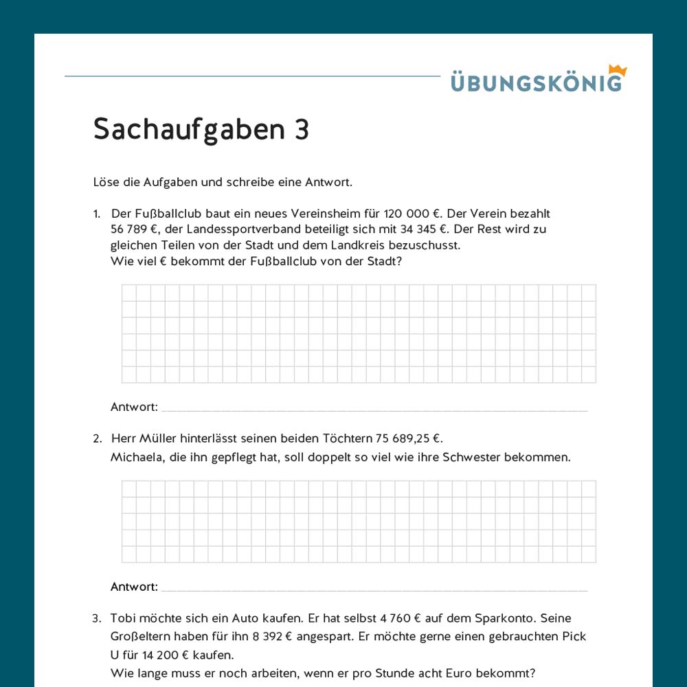 Königspaket: Sachaufgaben (Mathe, Mittelschule)