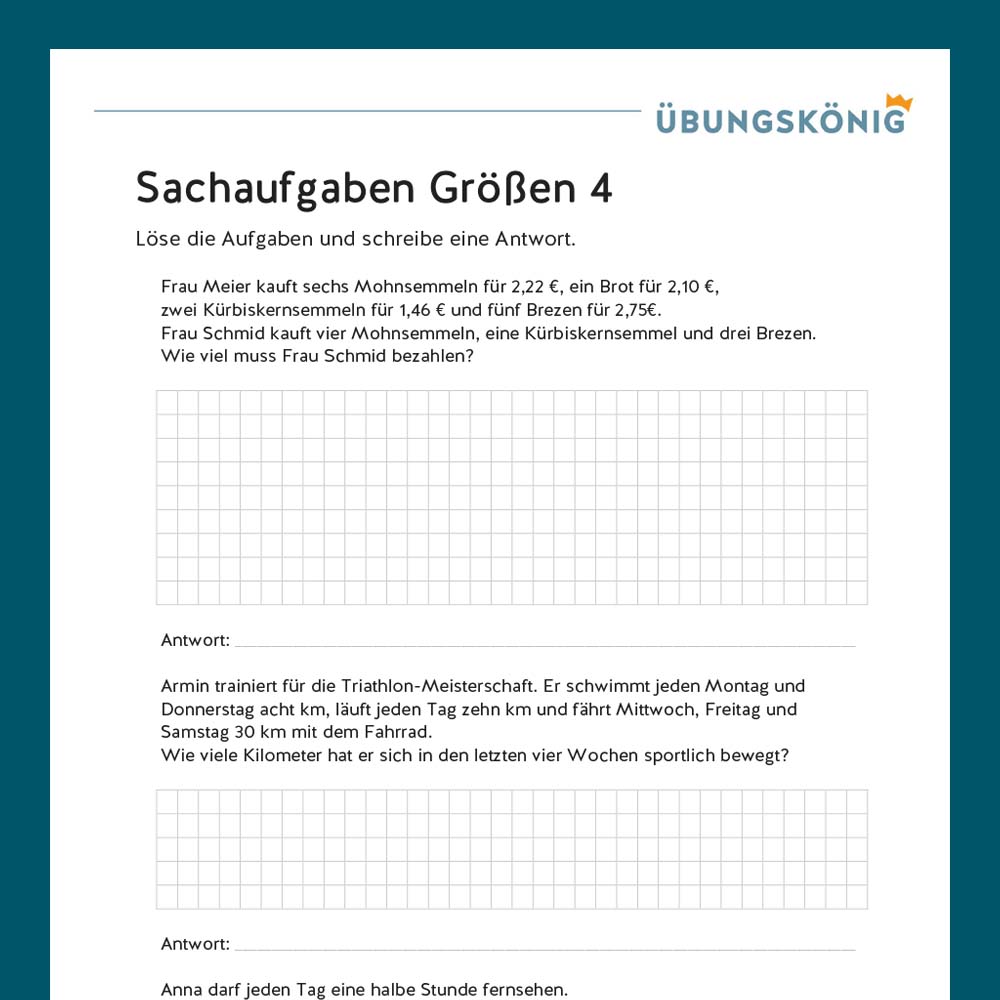 Königspaket: Sachaufgaben mit Größen und Geld (Mathe, Mittelschule)