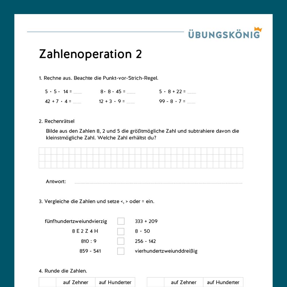 Königspaket: Zahlenoperationen im ZR 1 000 (Mathe, Mittelschule)