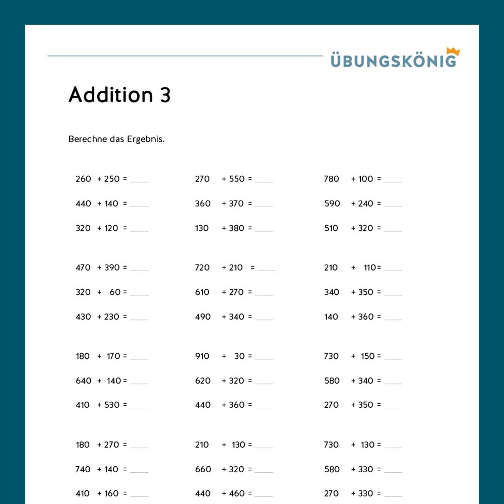 Königspaket: Addieren und Subrahieren mit Zehnerzahlen im ZR 1 000 (Mathe, Mittelschule)