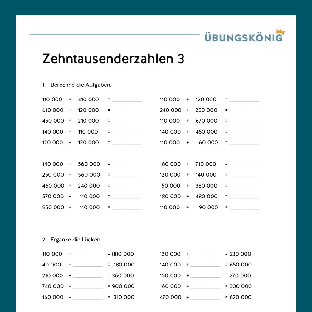 Königspaket: Zehntausenderzahlen (Mathe, Mittelschule)