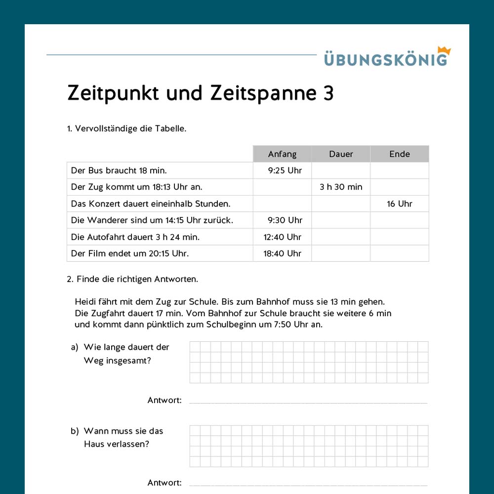 Königspaket: Zeitpunkt und Zeitspanne (Mathe, Mittelschule)
