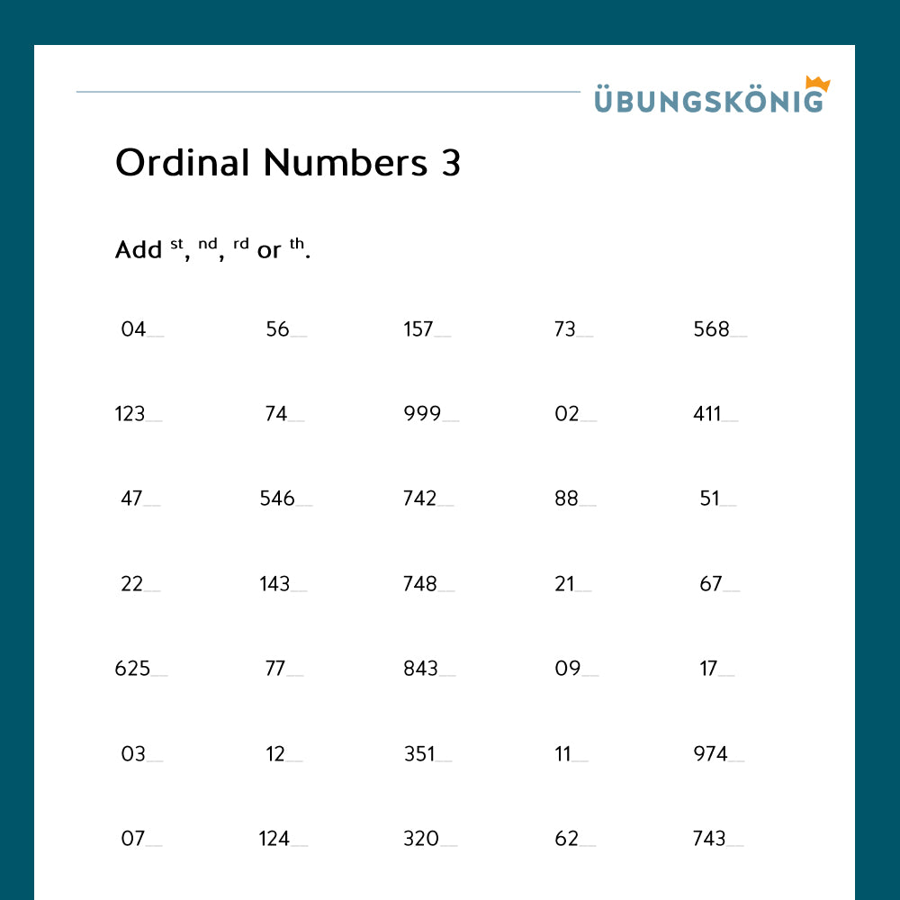Königspaket: Ordinalzahlen (Englisch, 5. Klasse) - inklusive Test!