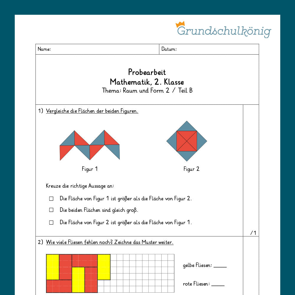 Mathe, 2. Klasse: Zwei Proben - Raum und Form 2