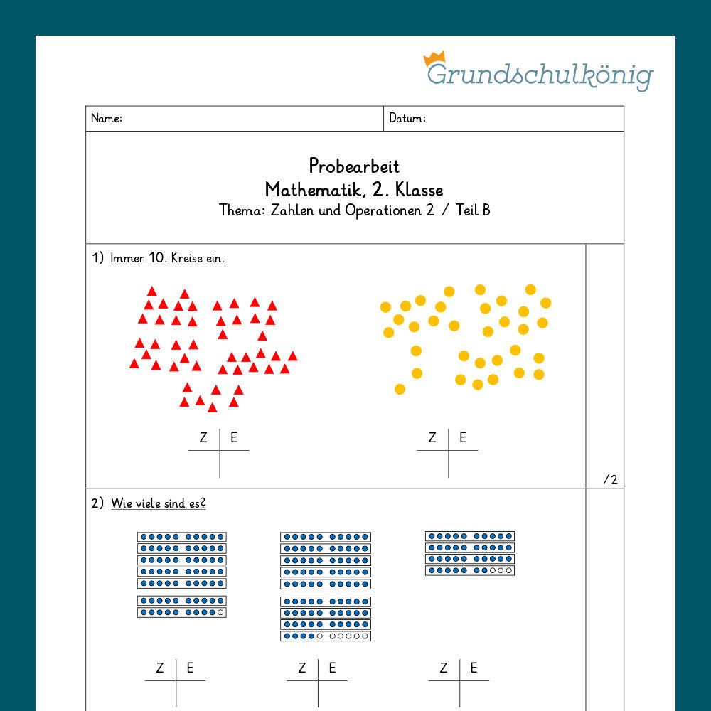 Mathe, 2. Klasse: Zwei Proben - Zahlenoperationen 2