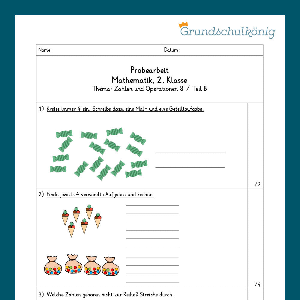 Mathe, 2. Klasse: Zwei Proben - Zahlenoperationen 8