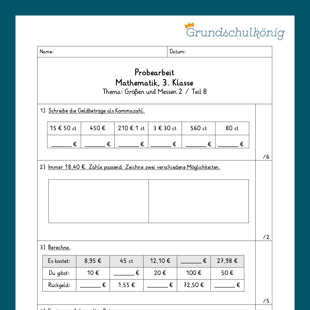 Math, Grade 3: Two Samples - Sizes and Measurement 2