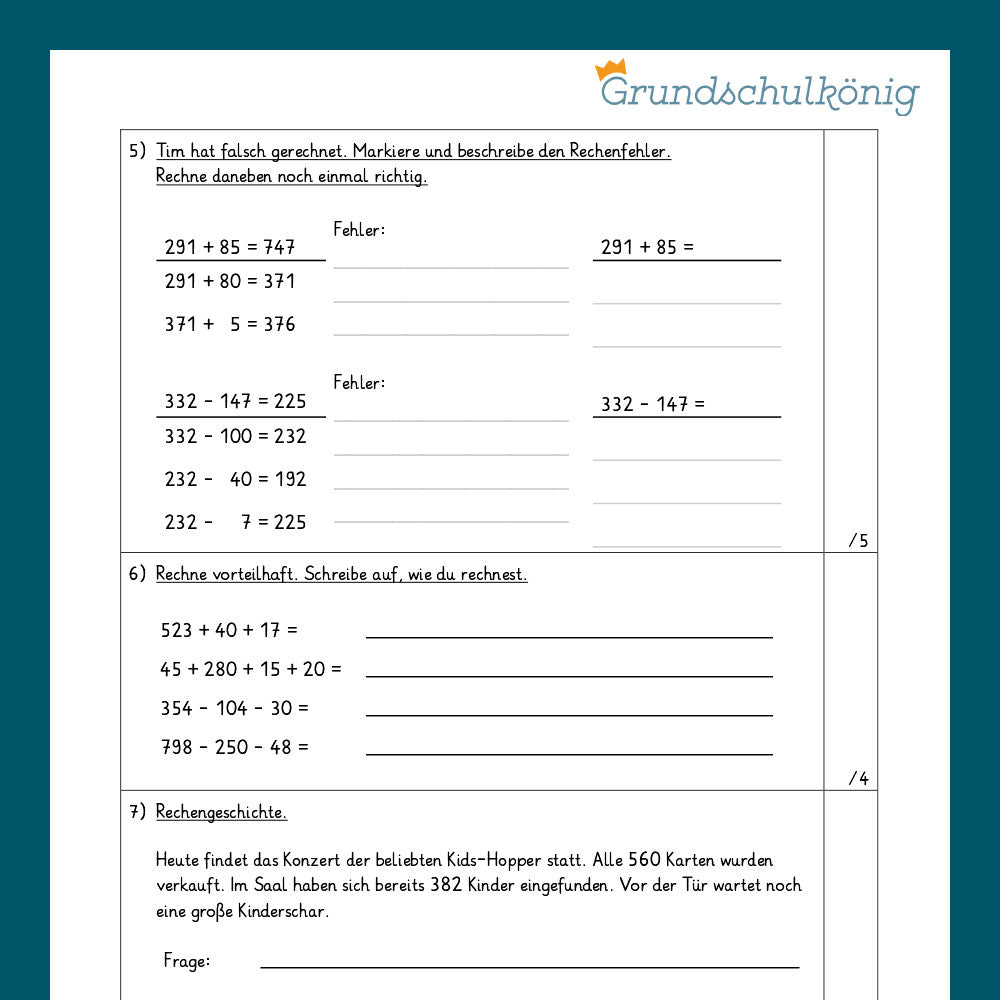 Mathe, 3. Klasse: Zwei Proben - Zahlenoperationen 3
