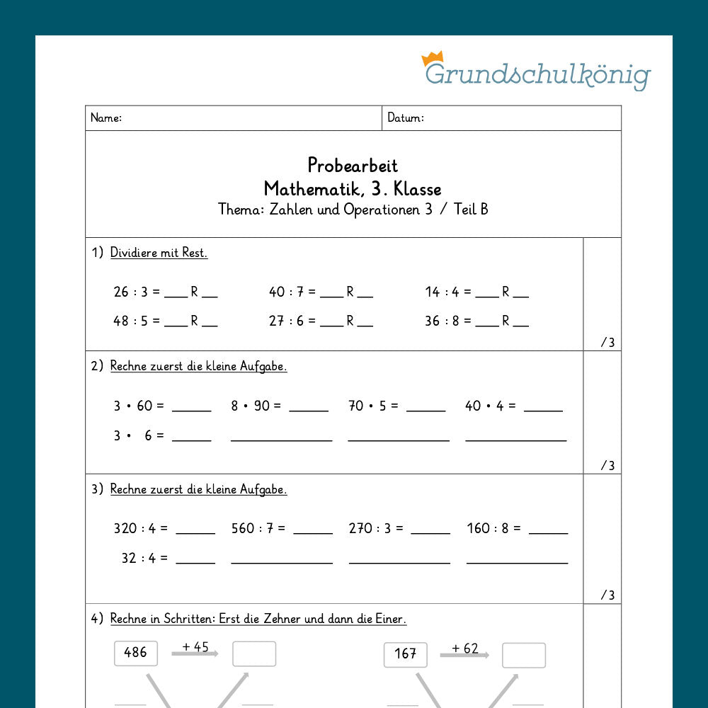 Mathe, 3. Klasse: Zwei Proben - Zahlenoperationen 3